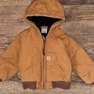 Carhartt Canvas Jacket Kids Sz 2T Brown Quilted Lined Full Zip Hooded
